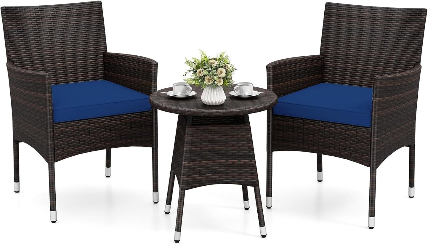 Tangkula 3 Piece Patio Furniture Set | Hand-Woven PE Wicker Conversation Set with Contoured Armchairs