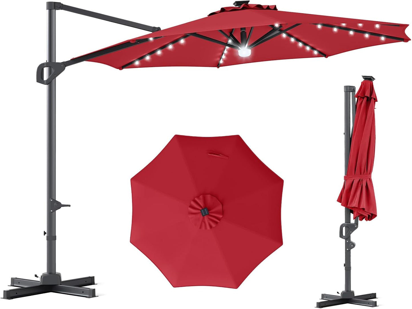 Tangkula 10ft Patio Umbrella | Offset Cantilever Square Outdoor Umbrella with 35 LED Lights