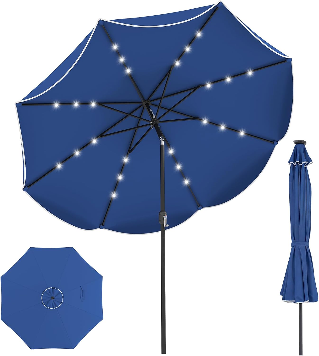 Tangkula 10 FT Solar Patio Umbrella | 2-Tiers Outdoor Scalloped Table Umbrella with 24 LED Lights