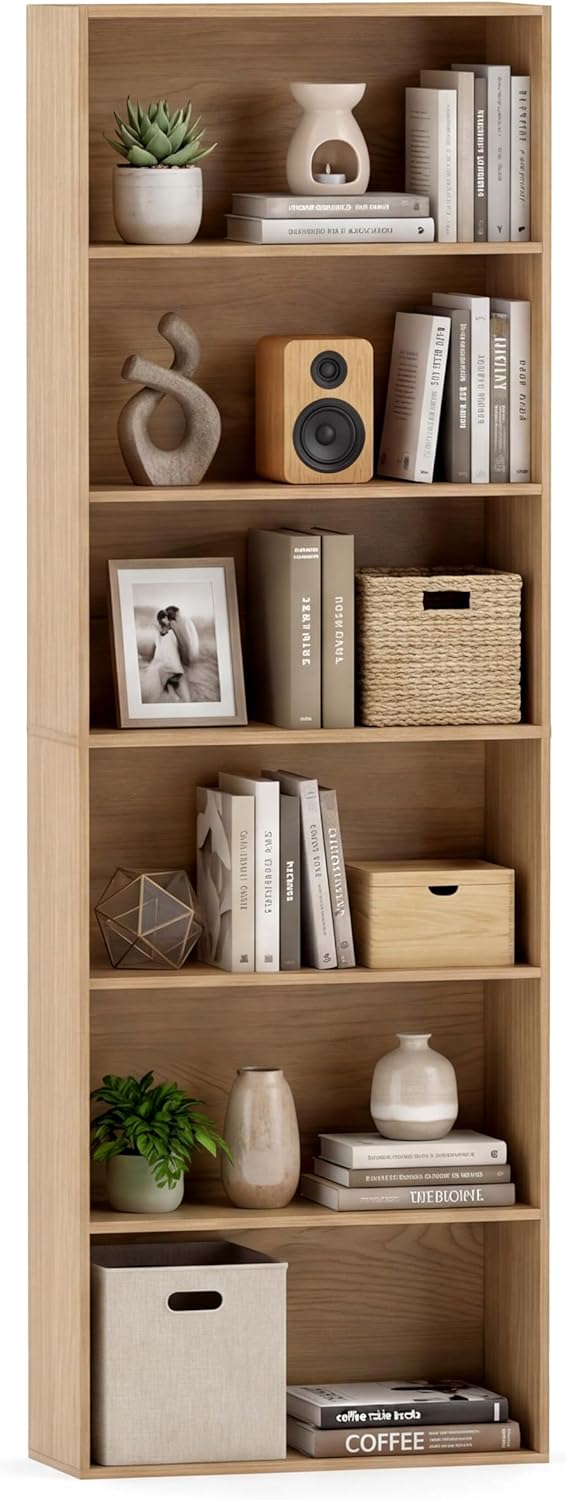 Tangkula Bibliothèque à 6 niveaux, étagère autoportante de 178 cm de hauteur avec 6 étagères ouvertes