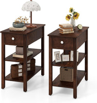 Tangkula Narrow End Table Set 24.5”H Farmhouse Side Table with Drawer
