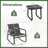 Tangkula 3 Piece Outdoor Rocking Bistro Set | Porch Rocker Chairs with Tempered Glass Table