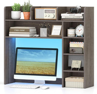 Tangkula Desktop Bookshelf with LED Lights & 8 Shelves for Max 25" Monitor
