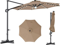 Tangkula 10ft Patio Umbrella | Offset Cantilever Square Outdoor Umbrella with 35 LED Lights
