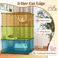 Tangkula Cat Cage Indoor 3-Tier Cat Enclosure with Skylight Hammock 2 Ladders