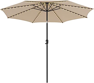 TANGKULA 10FT Solar Umbrella, Patio Umbrella with 112 LED Lights
