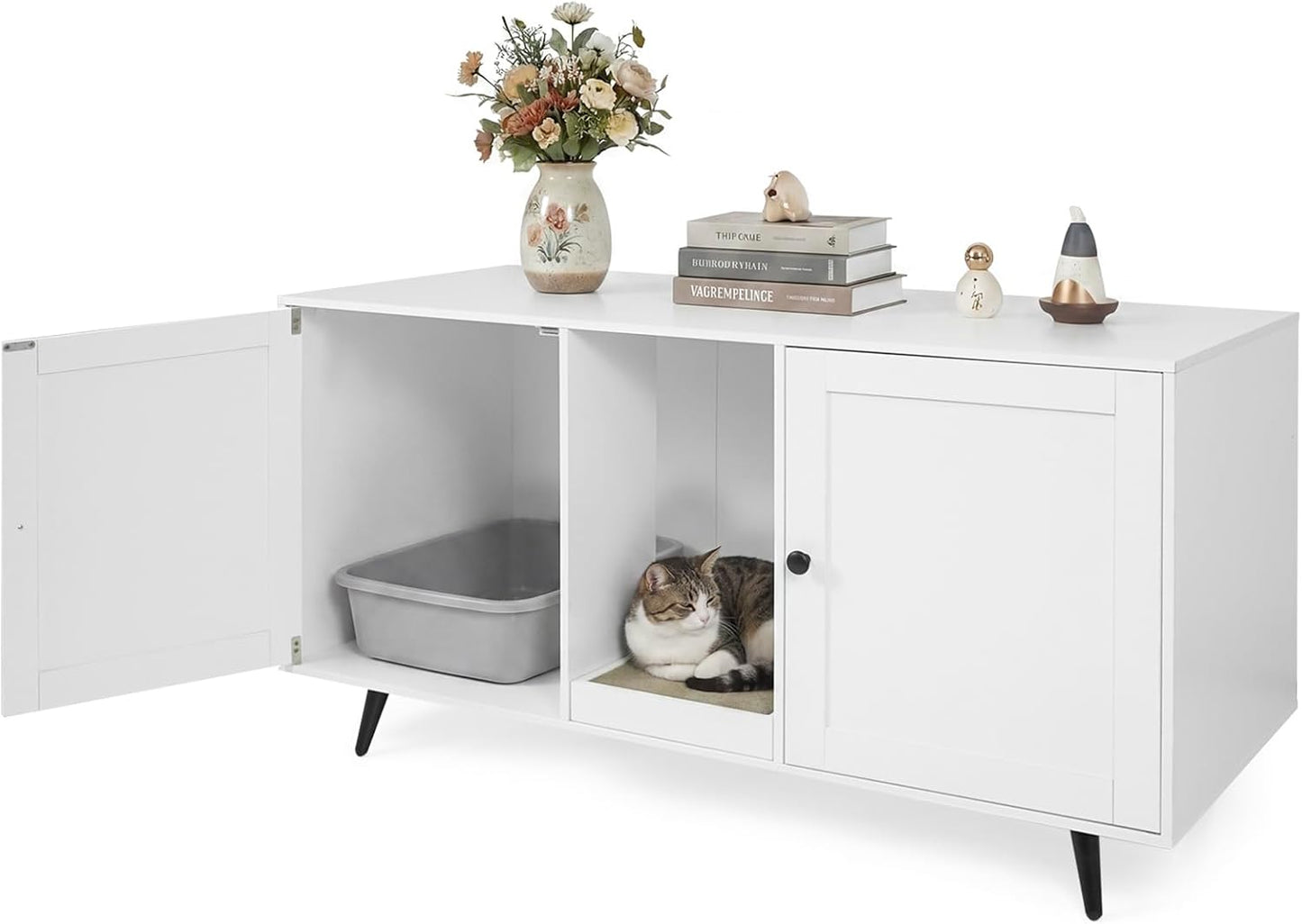 Tangkula Double Cat Litter Box Enclosure for 2 Cats