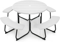 Tangkula 8 Person Picnic Table, Outdoor Round Picnic Table with 4 Built-in Benches, Umbrella Hole