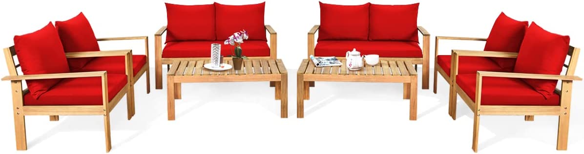 Tangkula Outdoor Conversation Sofa and Table Set with Water Resistant Cushions