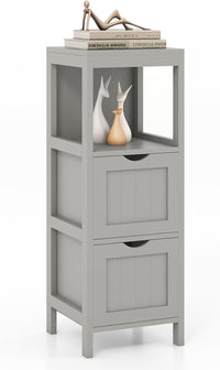 Tangkula Bathroom Storage Cabinet with 2 Drawers, Side Floor Cabinet with 2 Switchable Drawers (White)