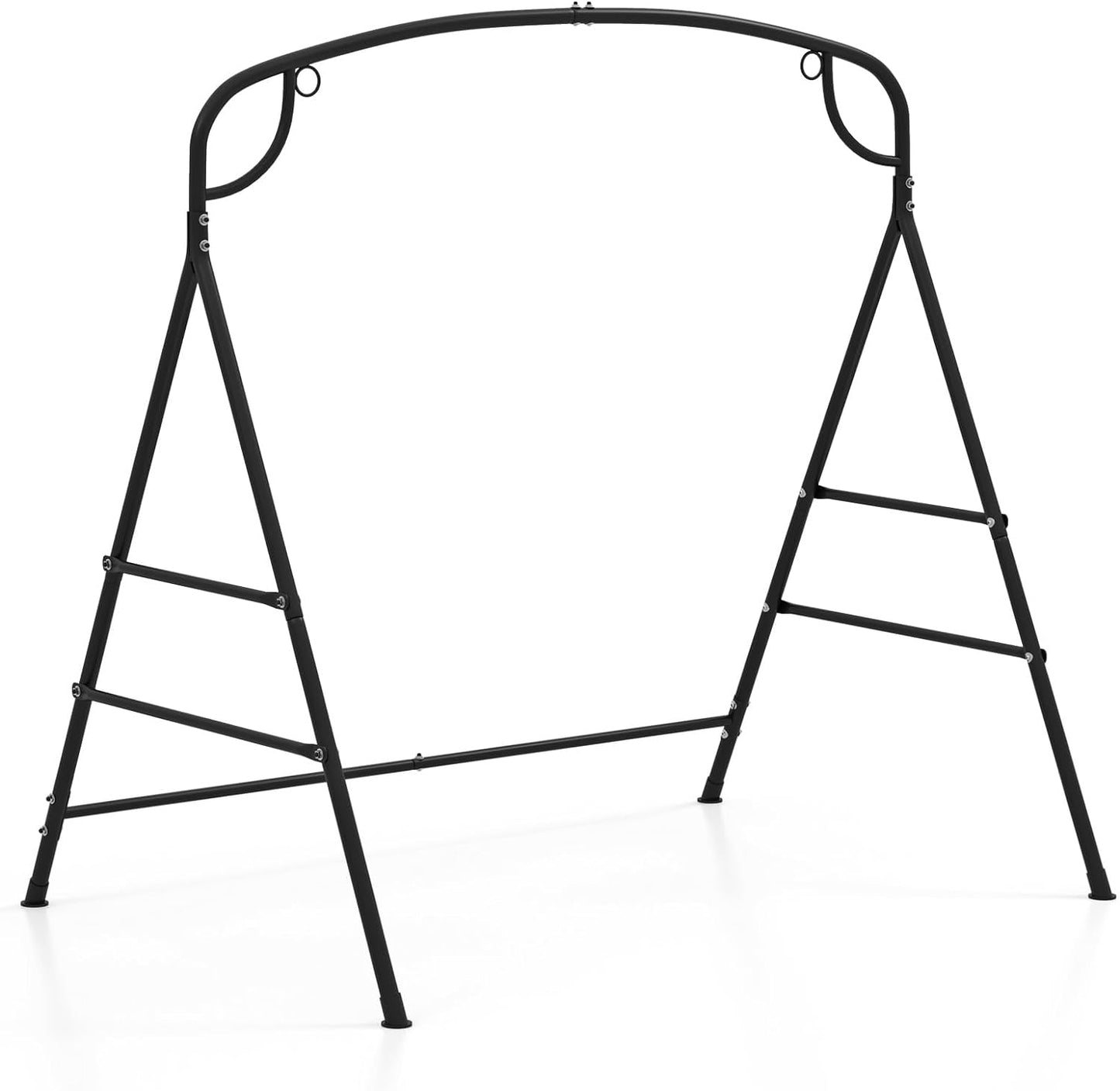 Tangkula Cadre de balançoire en métal, support de balançoire de porche avec barres latérales supplémentaires, conception à 3 anneaux, cadre de balançoire robuste pour l'extérieur