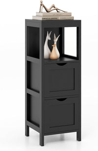 Tangkula Bathroom Storage Cabinet with 2 Drawers, Side Floor Cabinet with 2 Switchable Drawers (White)