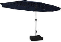 15FT Double-Sided Patio Umbrella with Base, Extra-Large Market Umbrella W/Crank System