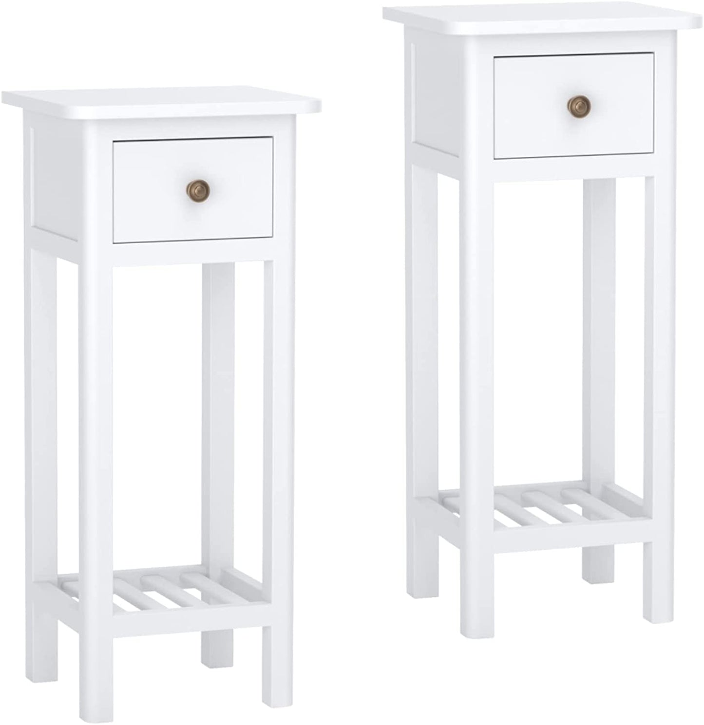 Tangkula Small Side Table for Small Spaces, Farmhouse Acacia Wood Slim End Table