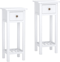 Tangkula Small Side Table for Small Spaces, Farmhouse Acacia Wood Slim End Table