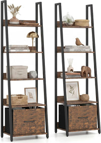 Tangkula 5-Tier Narrow Ladder Bookshelf with Fabric Drawer (1/2)