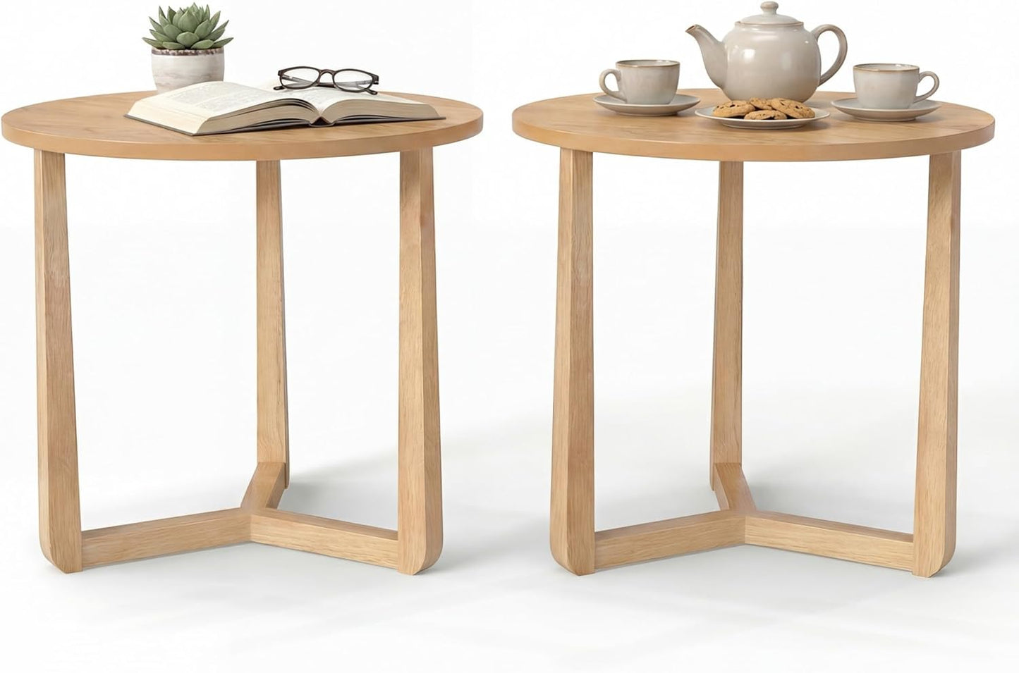 Tangkula Farmhouse 22.5" Round End Table with Solid Rubber Wood Legs (1/2)