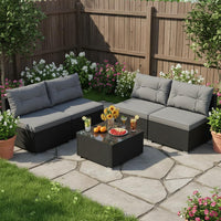 Tangkula Salon de jardin 5 pièces en rotin, ensemble de meubles d'extérieur en osier avec coussins d'assise et de dossier