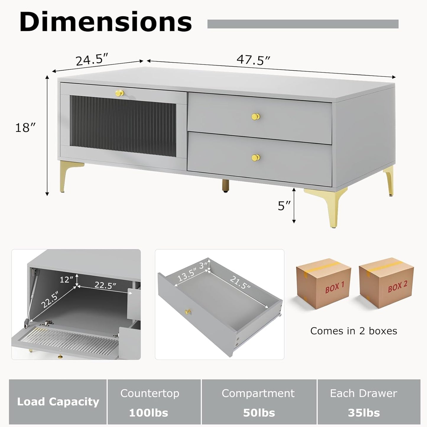 Tangkula Gray TV Stand for 55-Inch TV, 47.5” TV Console Table with Drawers