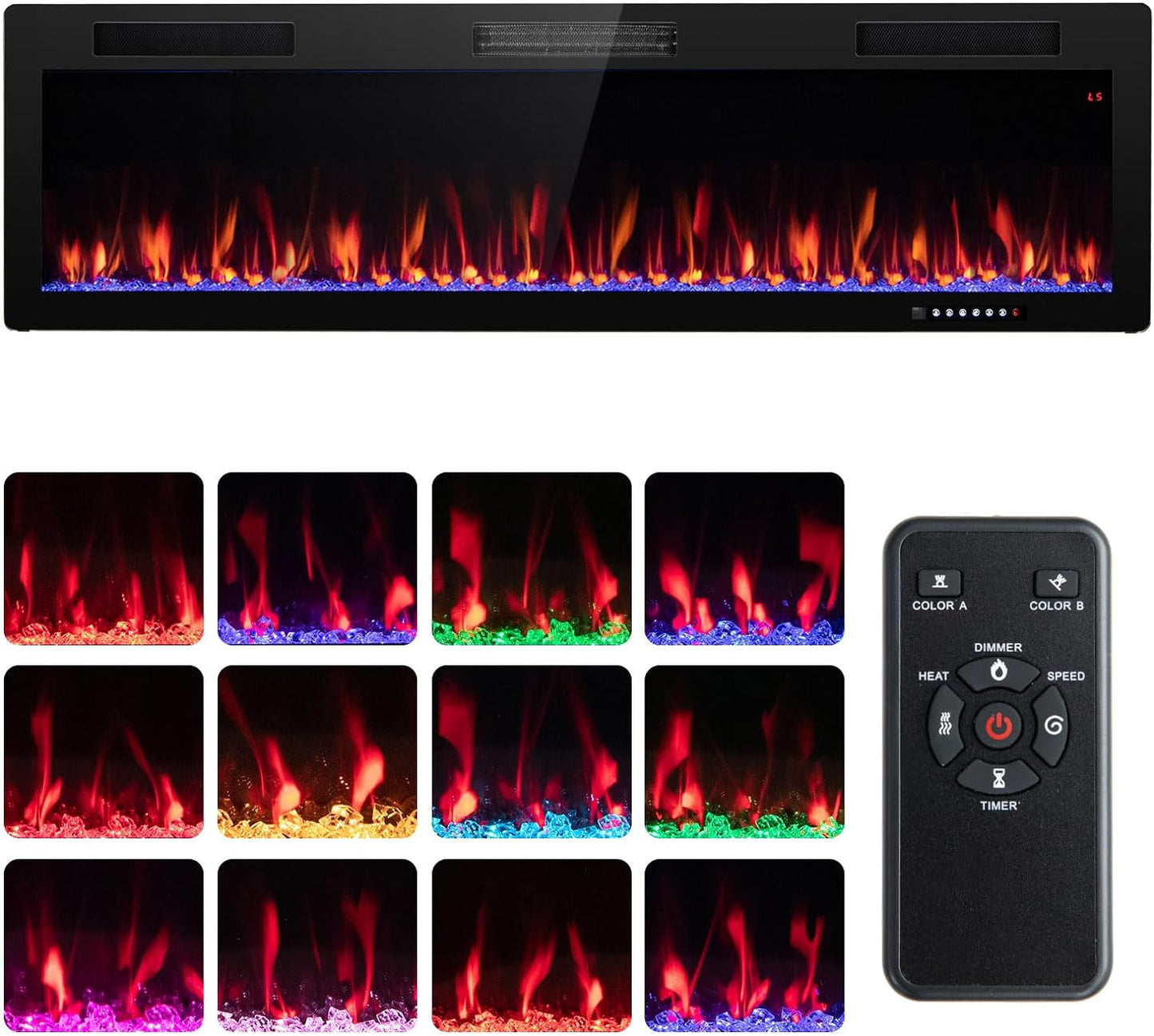 Tangkula 40 Inch Linear Electric Fireplace, Recessed & Wall-Mounted Fireplace Heater with Multi-Color Flame