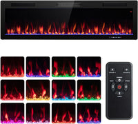 Tangkula 40 Inch Linear Electric Fireplace, Recessed & Wall-Mounted Fireplace Heater with Multi-Color Flame