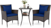 Tangkula 3 Pieces Patio Wicker Bistro Set | 2 Rattan Chairs w/ 2-Tier Tempered Glass Table