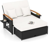 Tangkula Patio Rattan Daybed with 4-Level Adjustable Backrest | Double Sunbed for Yard & Poolside