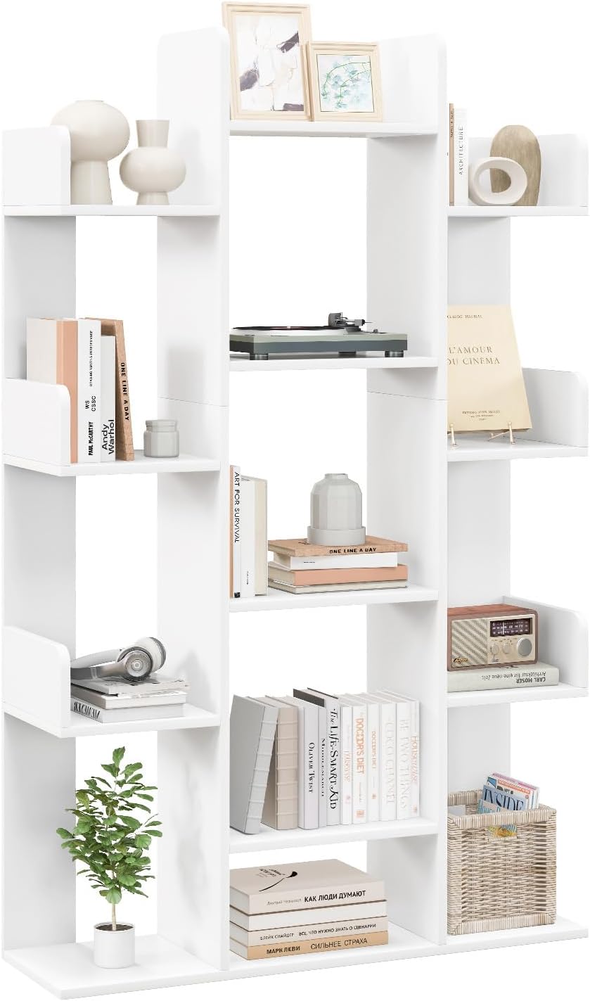 Tangkula Freestanding Tree Bookshelf, Corner Storage Organizer with 13 Open Shelves