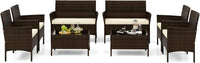 Tangkula 4/8 Piece Patio Rattan Conversation Set, Outdoor Wicker Furniture Set with Chair, Loveseat & Tempered Glass Table