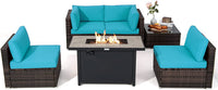 Tangkula 6 Pieces PE Rattan Wicker Sectional Sofa with 42" 60,000 BTU Gas Fire Pit Table