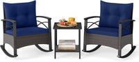 Tangkula 3 Piece Rattan Rocker Bistro Set with Double-Tier Side Table for Porch Balcony Backyard