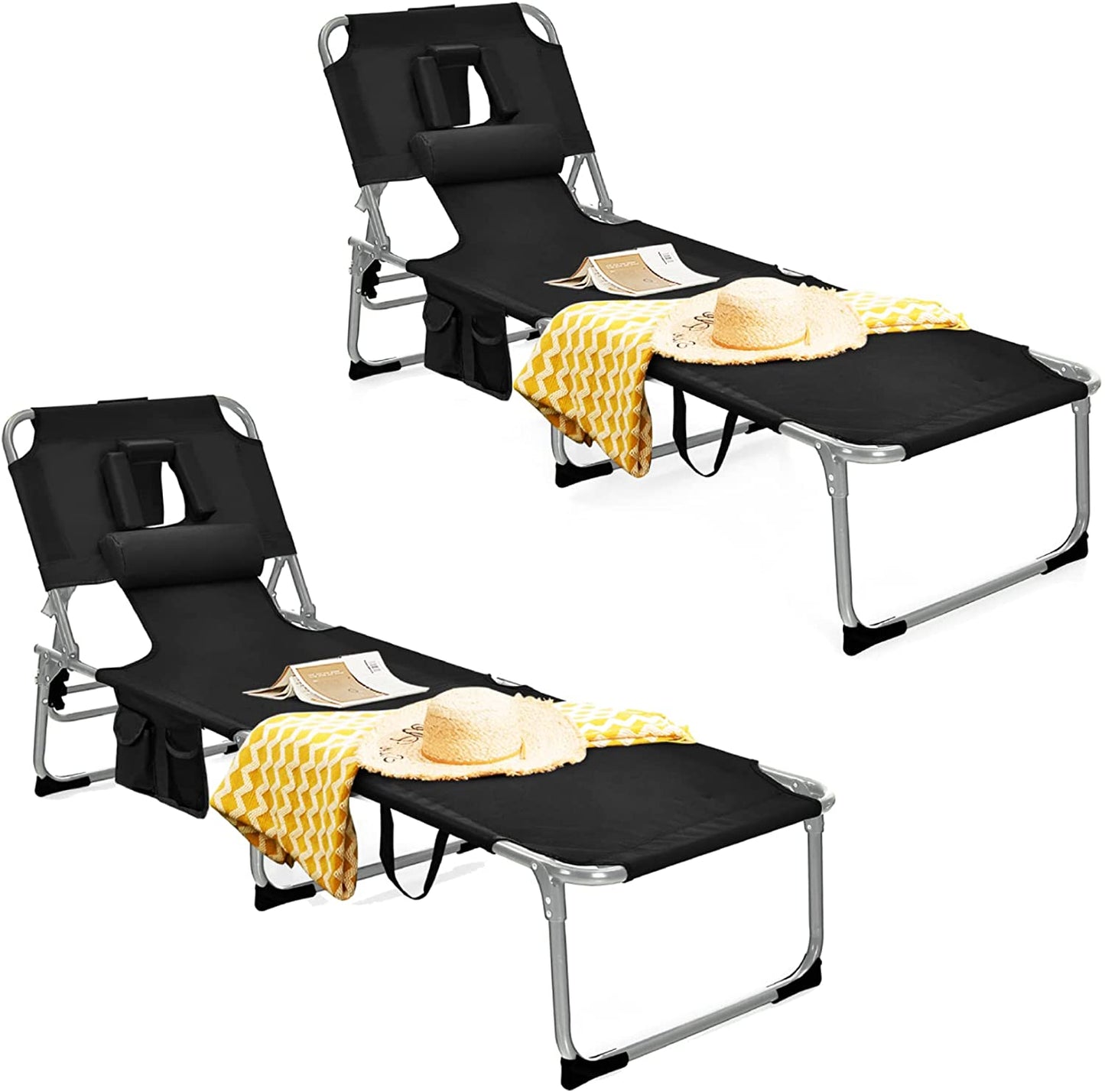 Beach Chaise Lounge Chair with Hole for Face,  for Outdoor Backyard Poolside