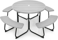 Tangkula 8 Person Picnic Table, Outdoor Round Picnic Table with 4 Built-in Benches, Umbrella Hole