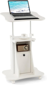 Mobile Laptop Podium, Height Adjustable Sit to Stand Desk with Tilting Desktop & Storage Cabinet