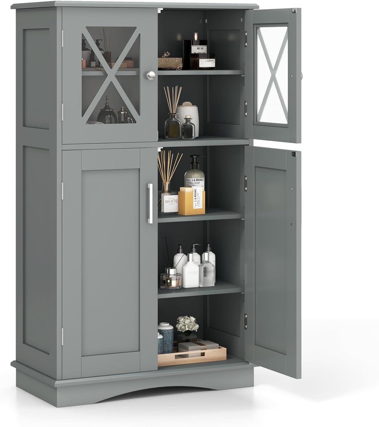 Tangkula Bathroom Storage Cabinet, Freestanding Floor Cabinet