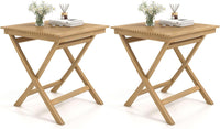 Tangkula 27.5 Inch Patio Bistro Table, Teak Wood Square Table with Slatted Tabletop