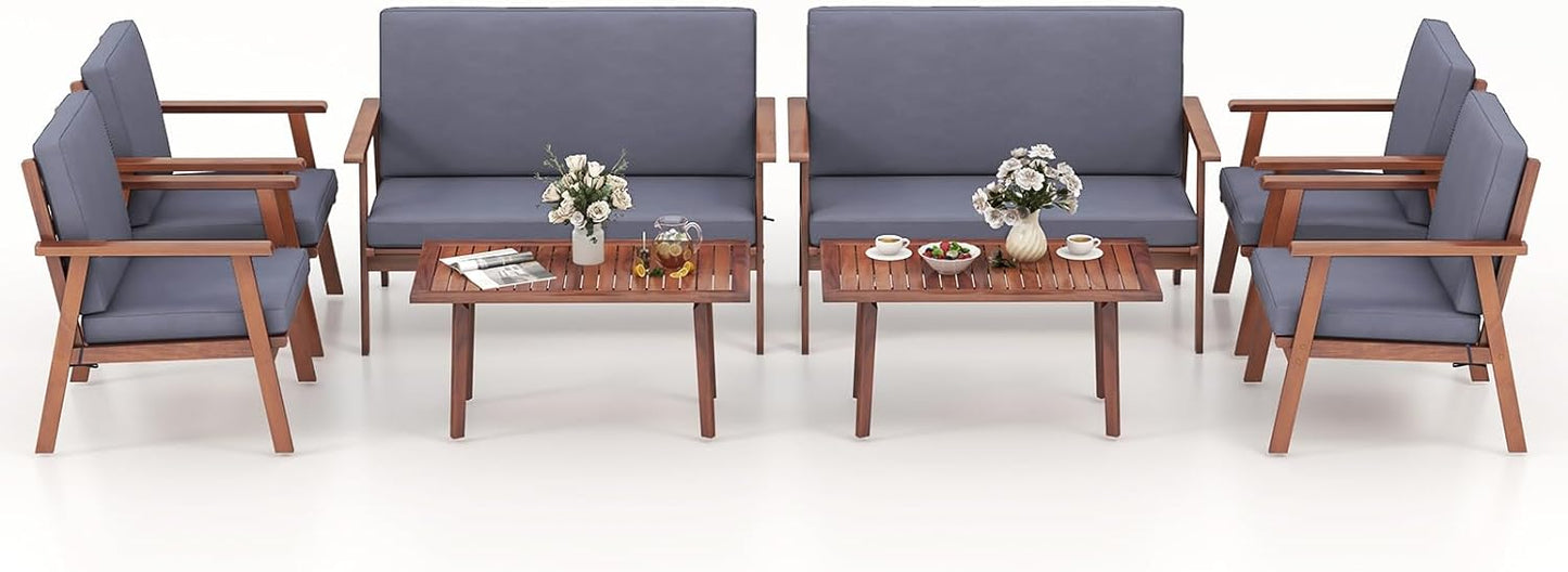 Tangkula 4 Piece Outdoor Conversation Set, Acacia Wood Sofa Set with Soft Seat & Back Cushions