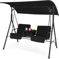 Tangkula 2 Person Porch Swing, Outdoor Swing with Pivot Storage Table