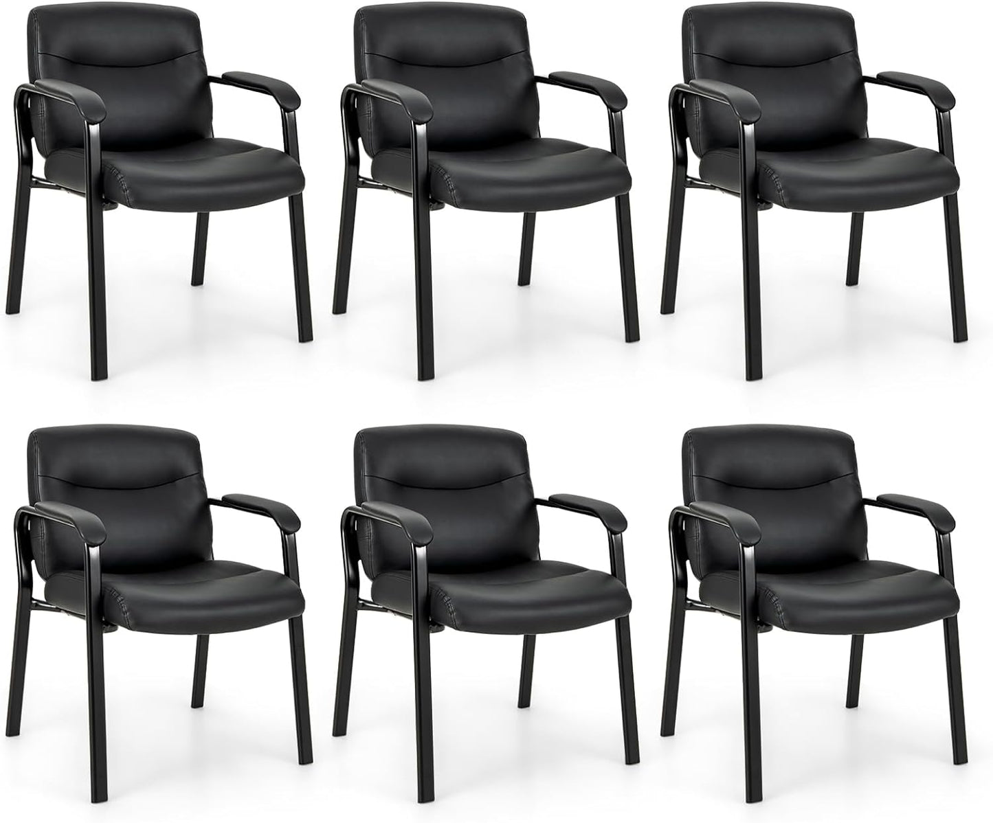 Tangkula Waiting Room Chairs, Upholstered PU Leather Conference Room Chairs with Padded Armrests, Black