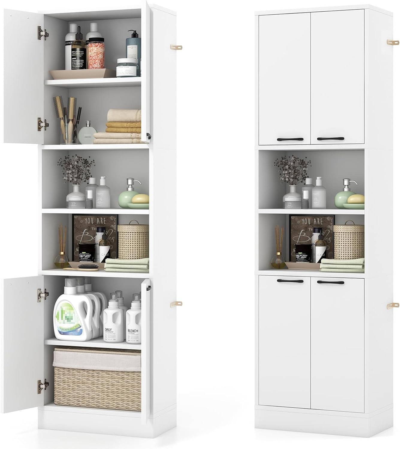 Tangkula 75" Tall Bathroom Storage Cabinet, Bathroom Floor Cabinet with 4 Doors & 2 Open Shelves