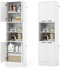 Tangkula 75" Tall Bathroom Storage Cabinet, Bathroom Floor Cabinet with 4 Doors & 2 Open Shelves