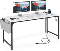 Tangkula 60” Large Computer Desk with Charging Station, Modern Simple Study Writing Desk with Storage Bag