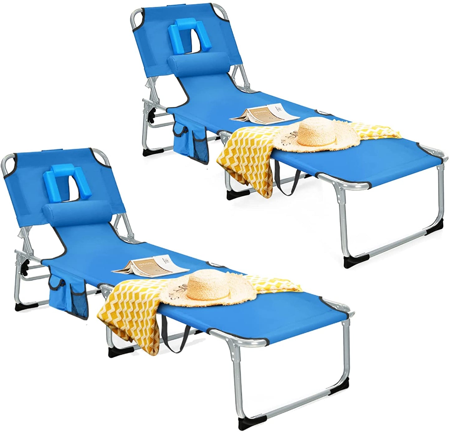 Beach Chaise Lounge Chair with Hole for Face,  for Outdoor Backyard Poolside