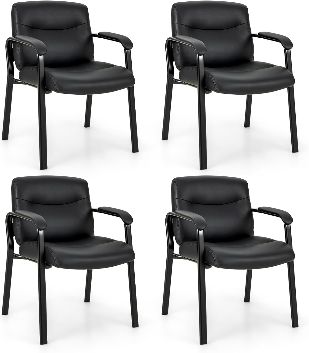 Tangkula Waiting Room Chairs, Upholstered PU Leather Conference Room Chairs with Padded Armrests, Black
