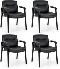 Tangkula Waiting Room Chairs, Upholstered PU Leather Conference Room Chairs with Padded Armrests, Black