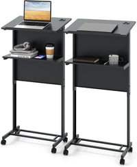 Tangkula Rolling Podium Stand, 3-Position Height Adjustable Lectern Table with Tilted Tabletop