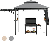 Tangkula 13.5x4 Ft Grill Gazebo with Dual Side Awnings, Double Tier BBQ Gazebo with 2 Side Shelves