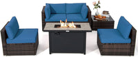 Tangkula 6 Pieces PE Rattan Wicker Sectional Sofa with 42" 60,000 BTU Gas Fire Pit Table
