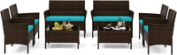 Tangkula 4/8 Piece Patio Rattan Conversation Set, Outdoor Wicker Furniture Set with Chair, Loveseat & Tempered Glass Table