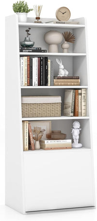 Tangkula 6 Tier Bookcase, Modern Bookshelf w/ 2 Adjustable Shelves & Flip-up Door, Wood Storage Cabinet with 5 Open Shelves